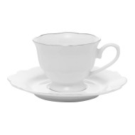 Xicara 80ml Para Café Porcelana Maldivas Branco Com Fio Prateado